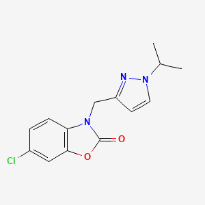 molecular formula C14H14ClN3O2 B7612042 6-Chloro-3-[(1-propan-2-ylpyrazol-3-yl)methyl]-1,3-benzoxazol-2-one 