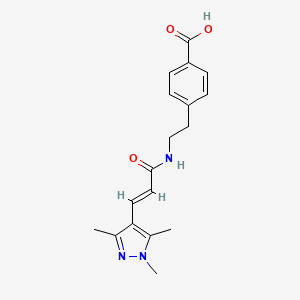 molecular formula C18H21N3O3 B7612434 4-[2-[[(E)-3-(1,3,5-trimethylpyrazol-4-yl)prop-2-enoyl]amino]ethyl]benzoic acid 