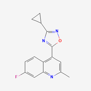 molecular formula C15H12FN3O B7612515 3-Cyclopropyl-5-(7-fluoro-2-methylquinolin-4-yl)-1,2,4-oxadiazole 