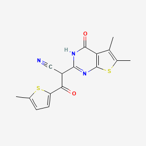 molecular formula C16H13N3O2S2 B7612731 2-(5,6-dimethyl-4-oxo-3H-thieno[2,3-d]pyrimidin-2-yl)-3-(5-methylthiophen-2-yl)-3-oxopropanenitrile 