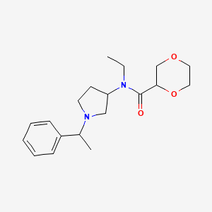 molecular formula C19H28N2O3 B7613227 N-ethyl-N-[1-(1-phenylethyl)pyrrolidin-3-yl]-1,4-dioxane-2-carboxamide 