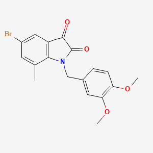 molecular formula C18H16BrNO4 B7613341 5-BROMO-1-[(3,4-DIMETHOXYPHENYL)METHYL]-7-METHYL-2,3-DIHYDRO-1H-INDOLE-2,3-DIONE 