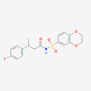 molecular formula C18H18FNO5S B7613367 N-(2,3-dihydro-1,4-benzodioxin-6-ylsulfonyl)-3-(4-fluorophenyl)butanamide 