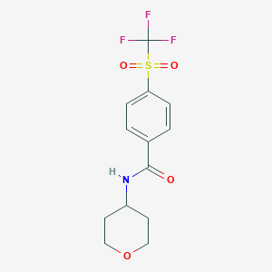 molecular formula C13H14F3NO4S B7613464 N-(oxan-4-yl)-4-(trifluoromethylsulfonyl)benzamide 