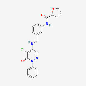 molecular formula C22H21ClN4O3 B7613478 N-[3-[[(5-chloro-6-oxo-1-phenylpyridazin-4-yl)amino]methyl]phenyl]oxolane-2-carboxamide 