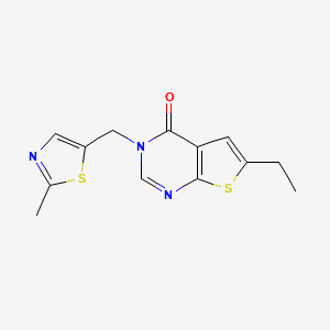 molecular formula C13H13N3OS2 B7613586 6-Ethyl-3-[(2-methyl-1,3-thiazol-5-yl)methyl]thieno[2,3-d]pyrimidin-4-one 