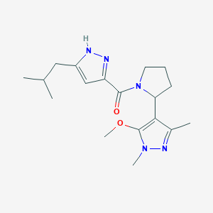 molecular formula C18H27N5O2 B7613875 [2-(5-methoxy-1,3-dimethylpyrazol-4-yl)pyrrolidin-1-yl]-[5-(2-methylpropyl)-1H-pyrazol-3-yl]methanone 