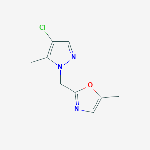 molecular formula C9H10ClN3O B7613891 2-[(4-Chloro-5-methylpyrazol-1-yl)methyl]-5-methyl-1,3-oxazole 