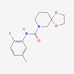 molecular formula C15H19FN2O3 B7613911 N-(2-fluoro-5-methylphenyl)-1,4-dioxa-9-azaspiro[4.5]decane-9-carboxamide 