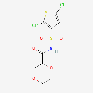 N-(2,5-dichlorothiophen-3-yl)sulfonyl-1,4-dioxane-2-carboxamide