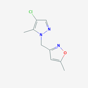 molecular formula C9H10ClN3O B7613947 3-[(4-Chloro-5-methylpyrazol-1-yl)methyl]-5-methyl-1,2-oxazole 