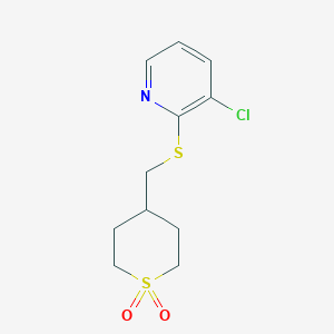 molecular formula C11H14ClNO2S2 B7614730 4-[(3-Chloropyridin-2-yl)sulfanylmethyl]thiane 1,1-dioxide 