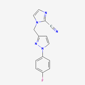 molecular formula C14H10FN5 B7614764 1-[[1-(4-Fluorophenyl)pyrazol-3-yl]methyl]imidazole-2-carbonitrile 