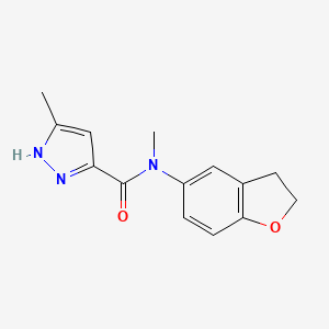 molecular formula C14H15N3O2 B7615238 N-(2,3-dihydro-1-benzofuran-5-yl)-N,5-dimethyl-1H-pyrazole-3-carboxamide 