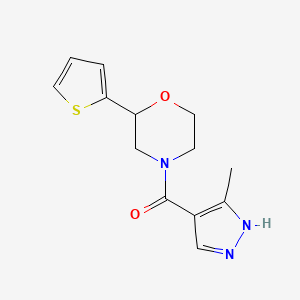 molecular formula C13H15N3O2S B7615259 (5-methyl-1H-pyrazol-4-yl)-(2-thiophen-2-ylmorpholin-4-yl)methanone 