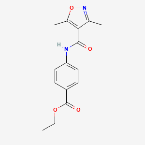 molecular formula C15H16N2O4 B7615456 Ethyl 4-[(3,5-dimethyl-1,2-oxazole-4-carbonyl)amino]benzoate 