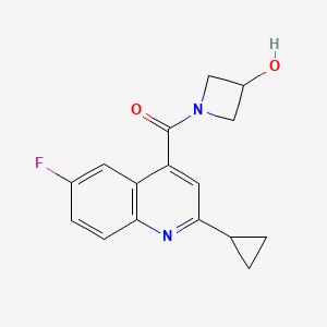 molecular formula C16H15FN2O2 B7615796 (2-Cyclopropyl-6-fluoroquinolin-4-yl)-(3-hydroxyazetidin-1-yl)methanone 