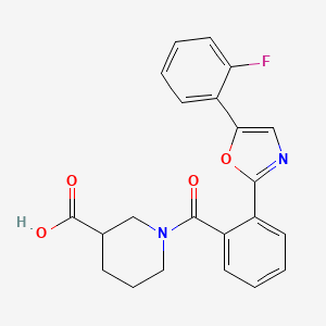 molecular formula C22H19FN2O4 B7615920 1-[2-[5-(2-Fluorophenyl)-1,3-oxazol-2-yl]benzoyl]piperidine-3-carboxylic acid 