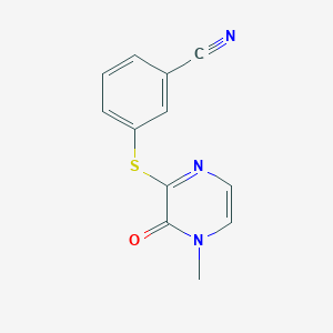 molecular formula C12H9N3OS B7616180 3-(4-Methyl-3-oxopyrazin-2-yl)sulfanylbenzonitrile 