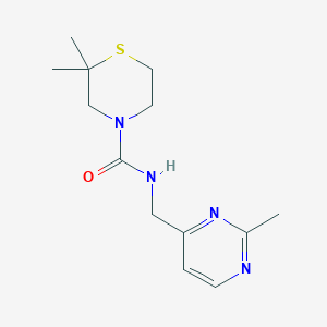 molecular formula C13H20N4OS B7616222 2,2-dimethyl-N-[(2-methylpyrimidin-4-yl)methyl]thiomorpholine-4-carboxamide 