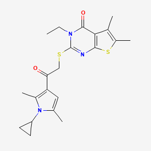 molecular formula C21H25N3O2S2 B7616333 2-[2-(1-Cyclopropyl-2,5-dimethylpyrrol-3-yl)-2-oxoethyl]sulfanyl-3-ethyl-5,6-dimethylthieno[2,3-d]pyrimidin-4-one 