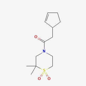 molecular formula C13H21NO3S B7616380 2-Cyclopent-2-en-1-yl-1-(2,2-dimethyl-1,1-dioxo-1,4-thiazinan-4-yl)ethanone 