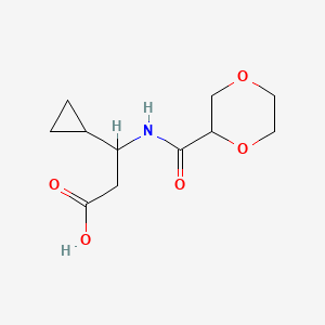 molecular formula C11H17NO5 B7617425 3-Cyclopropyl-3-(1,4-dioxane-2-carbonylamino)propanoic acid 