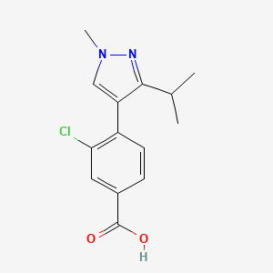 molecular formula C14H15ClN2O2 B7617683 3-Chloro-4-(1-methyl-3-propan-2-ylpyrazol-4-yl)benzoic acid 