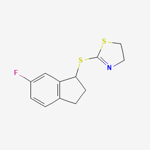 molecular formula C12H12FNS2 B7617906 2-[(6-fluoro-2,3-dihydro-1H-inden-1-yl)sulfanyl]-4,5-dihydro-1,3-thiazole 