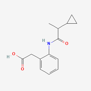 molecular formula C14H17NO3 B7618122 2-[2-(2-Cyclopropylpropanoylamino)phenyl]acetic acid 