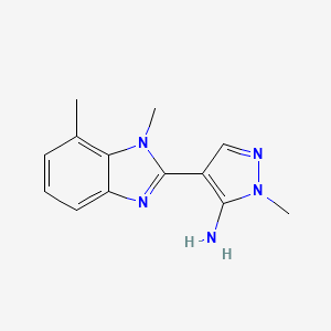 molecular formula C13H15N5 B7618130 4-(1,7-Dimethylbenzimidazol-2-yl)-2-methylpyrazol-3-amine 