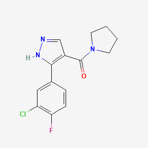 molecular formula C14H13ClFN3O B7618163 [5-(3-chloro-4-fluorophenyl)-1H-pyrazol-4-yl]-pyrrolidin-1-ylmethanone 