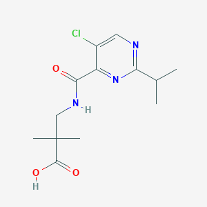 molecular formula C13H18ClN3O3 B7618357 3-[(5-Chloro-2-propan-2-ylpyrimidine-4-carbonyl)amino]-2,2-dimethylpropanoic acid 