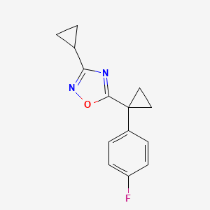 molecular formula C14H13FN2O B7618559 3-Cyclopropyl-5-[1-(4-fluorophenyl)cyclopropyl]-1,2,4-oxadiazole 