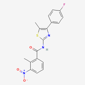 molecular formula C18H14FN3O3S B7618713 N-[4-(4-fluorophenyl)-5-methyl-1,3-thiazol-2-yl]-2-methyl-3-nitrobenzamide 