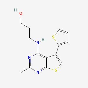 molecular formula C14H15N3OS2 B7619183 3-[(2-Methyl-5-thiophen-2-ylthieno[2,3-d]pyrimidin-4-yl)amino]propan-1-ol 