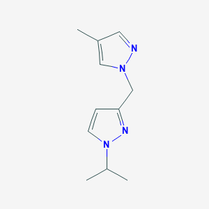 molecular formula C11H16N4 B7619424 3-[(4-Methylpyrazol-1-yl)methyl]-1-propan-2-ylpyrazole 