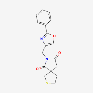 molecular formula C17H16N2O3S B7619461 2-[(2-Phenyl-1,3-oxazol-4-yl)methyl]-7-thia-2-azaspiro[4.4]nonane-1,3-dione 