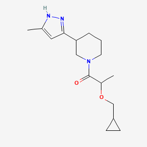 molecular formula C16H25N3O2 B7619577 2-(cyclopropylmethoxy)-1-[3-(5-methyl-1H-pyrazol-3-yl)piperidin-1-yl]propan-1-one 