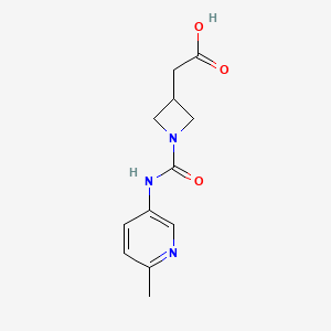 molecular formula C12H15N3O3 B7619794 2-[1-[(6-Methylpyridin-3-yl)carbamoyl]azetidin-3-yl]acetic acid 