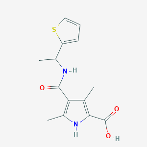 molecular formula C14H16N2O3S B7620078 3,5-dimethyl-4-(1-thiophen-2-ylethylcarbamoyl)-1H-pyrrole-2-carboxylic acid 