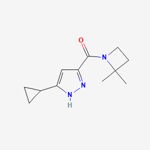 molecular formula C12H17N3O B7620211 (5-cyclopropyl-1H-pyrazol-3-yl)-(2,2-dimethylazetidin-1-yl)methanone 