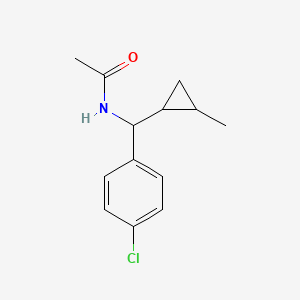 molecular formula C13H16ClNO B7620449 N-[(4-chlorophenyl)-(2-methylcyclopropyl)methyl]acetamide 