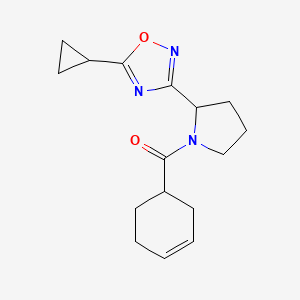 molecular formula C16H21N3O2 B7620515 Cyclohex-3-en-1-yl-[2-(5-cyclopropyl-1,2,4-oxadiazol-3-yl)pyrrolidin-1-yl]methanone 