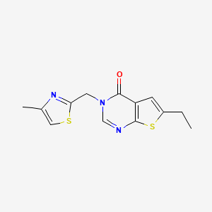 molecular formula C13H13N3OS2 B7620617 6-Ethyl-3-[(4-methyl-1,3-thiazol-2-yl)methyl]thieno[2,3-d]pyrimidin-4-one 