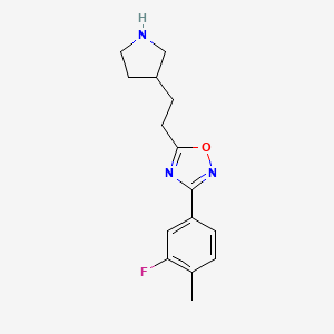 molecular formula C15H18FN3O B7621150 3-(3-Fluoro-4-methylphenyl)-5-(2-pyrrolidin-3-ylethyl)-1,2,4-oxadiazole 