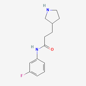 molecular formula C13H17FN2O B7621175 N-(3-fluorophenyl)-3-pyrrolidin-3-ylpropanamide 