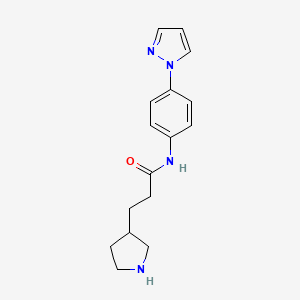 molecular formula C16H20N4O B7621194 N-(4-pyrazol-1-ylphenyl)-3-pyrrolidin-3-ylpropanamide 