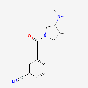 molecular formula C18H25N3O B7621341 3-[1-[3-(Dimethylamino)-4-methylpyrrolidin-1-yl]-2-methyl-1-oxopropan-2-yl]benzonitrile 