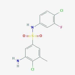 molecular formula C13H11Cl2FN2O2S B7621642 3-amino-4-chloro-N-(4-chloro-3-fluorophenyl)-5-methylbenzenesulfonamide 